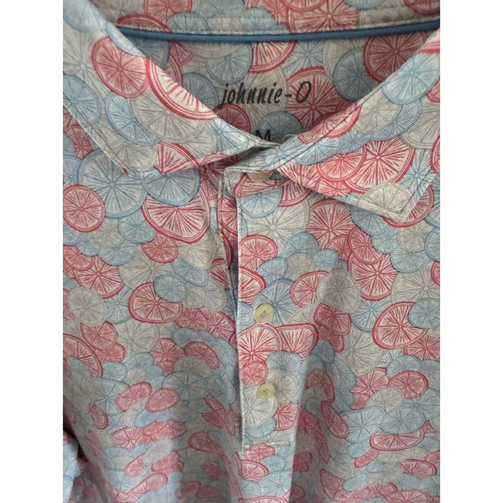 Johnnie-O Mens Citrus Slice Print Prep-Performance Polo Shirt Pink Blue Size M